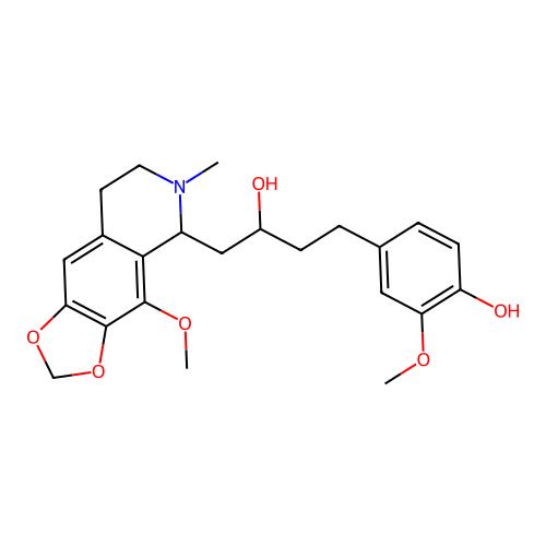 4-(3-hydroxy-4-(4-methoxy-6-methyl-5,6,7,8-tetrahydro-[1,3]dioxolo[4,5-g]isoquinolin-5-yl)butyl)-2-methoxyphenol structure