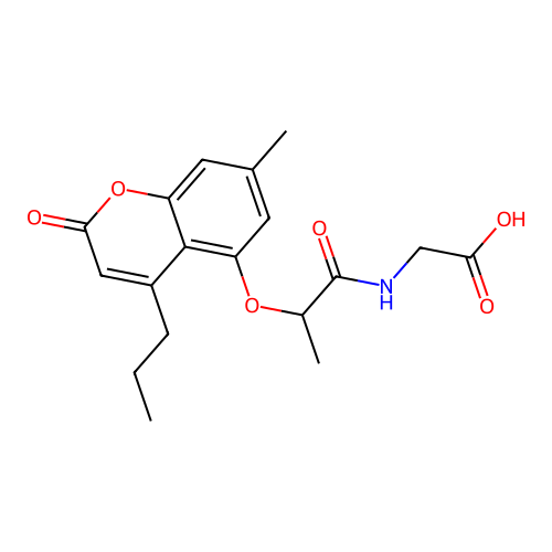 N-{2-[(7-methyl-2-oxo-4-propyl-2H-chromen-5-yl)oxy]propanoyl}glycine structure