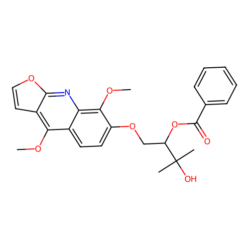[1-(4,8-dimethoxyfuro[2,3-b]quinolin-7-yl)oxy-3-hydroxy-3-methylbutan-2-yl] benzoate structure