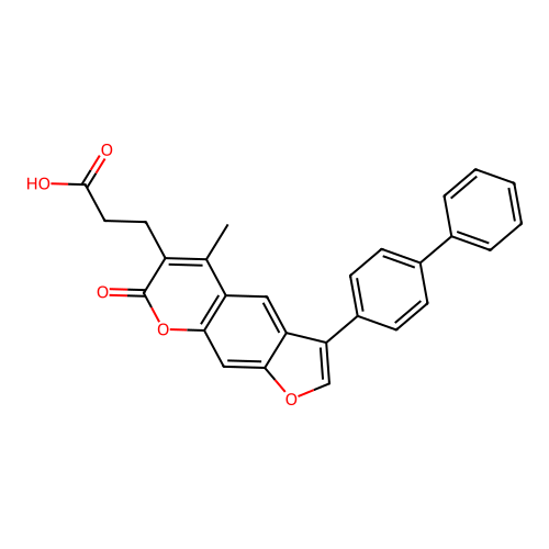 3-(3-([1,1'-biphenyl]-4-yl)-5-methyl-7-oxo-7H-furo[3,2-g]chromen-6-yl)propanoic acid structure