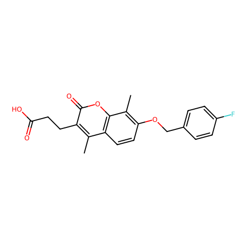3-{7-[(4-fluorobenzyl)oxy]-4,8-dimethyl-2-oxo-2H-chromen-3-yl}propanoic acid structure
