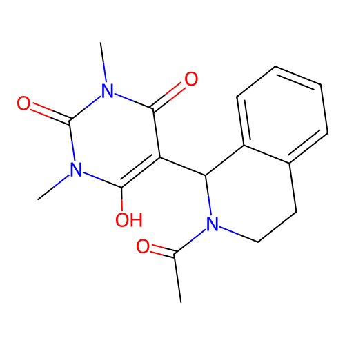 5-(2-acetyl-1,2,3,4-tetrahydroisoquinolin-1-yl)-6-hydroxy-1,3-dimethylpyrimidine-2,4(1H,3H)-dione structure