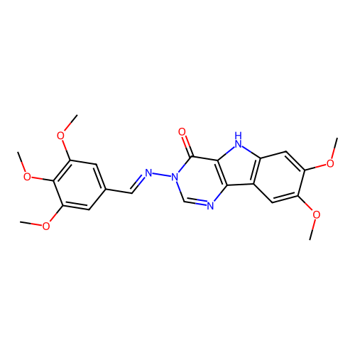 (E)-7,8-dimethoxy-3-((3,4,5-trimethoxybenzylidene)amino)-3H-pyrimido[5,4-b]indol-4(5H)-one structure