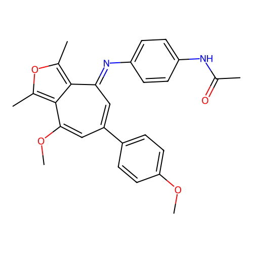 (E)-N-(4-((8-methoxy-6-(4-methoxyphenyl)-1,3-dimethyl-4H-cyclohepta[c]furan-4-ylidene)amino)phenyl)acetamide structure