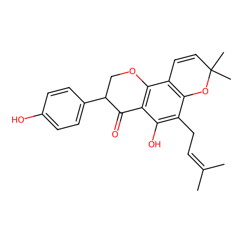 5-hydroxy-3-(4-hydroxyphenyl)-8,8-dimethyl-6-(3-methylbut-2-en-1-yl)-2,3-dihydro-4H,8H-pyrano[2,3-f]chromen-4-one structure