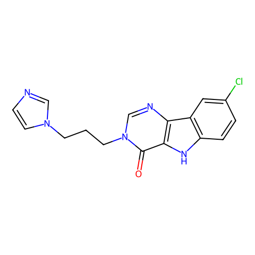 3-(3-(1H-imidazol-1-yl)propyl)-8-chloro-3H-pyrimido[5,4-b]indol-4(5H)-one structure