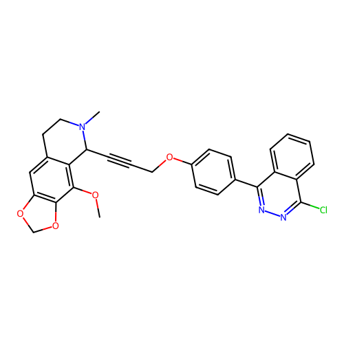 5-(3-(4-(4-chlorophthalazin-1-yl)phenoxy)prop-1-yn-1-yl)-4-methoxy-6-methyl-5,6,7,8-tetrahydro-[1,3]dioxolo[4,5-g]isoquinoline structure