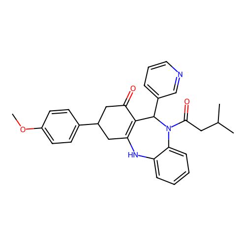 1-[1-hydroxy-3-(4-methoxyphenyl)-11-(pyridin-3-yl)-2,3,4,11-tetrahydro-10H-dibenzo[b,e][1,4]diazepin-10-yl]-3-methylbutan-1-one structure