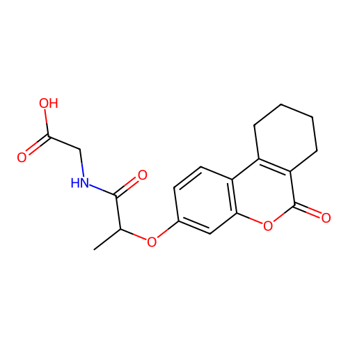 N-{2-[(6-oxo-7,8,9,10-tetrahydro-6H-benzo[c]chromen-3-yl)oxy]propanoyl}glycine structure