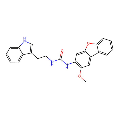 1-(2-(1H-indol-3-yl)ethyl)-3-(2-methoxydibenzo[b,d]furan-3-yl)urea structure