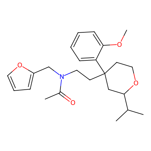 N-(furan-2-ylmethyl)-N-[2-[4-(2-methoxyphenyl)-2-propan-2-yloxan-4-yl]ethyl]acetamide structure