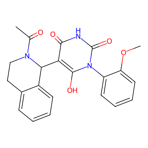 5-(2-acetyl-1,2,3,4-tetrahydroisoquinolin-1-yl)-6-hydroxy-3-(2-methoxyphenyl)pyrimidine-2,4(1H,3H)-dione structure