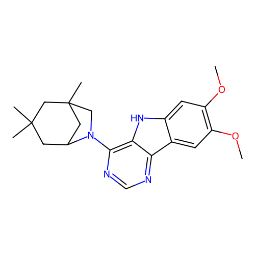 7,8-dimethoxy-4-(1,3,3-trimethyl-6-azabicyclo[3.2.1]oct-6-yl)-5H-pyrimido[5,4-b]indole structure
