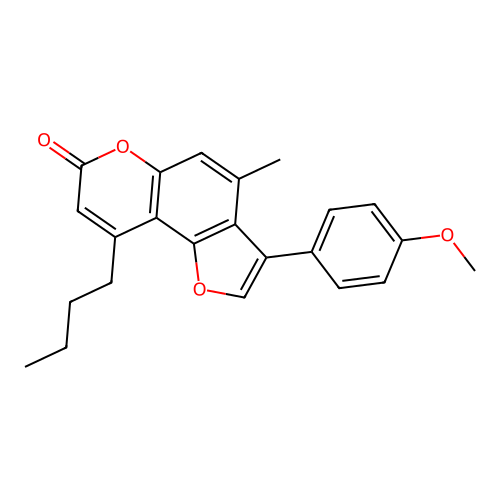9-butyl-3-(4-methoxyphenyl)-4-methyl-7H-furo[2,3-f]chromen-7-one structure