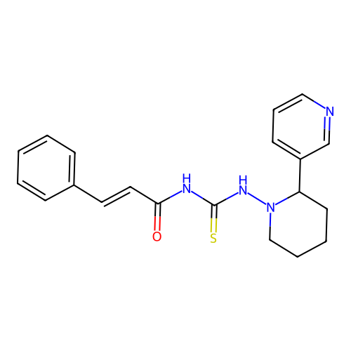 N-((2-(pyridin-3-yl)piperidin-1-yl)carbamothioyl)cinnamamide structure