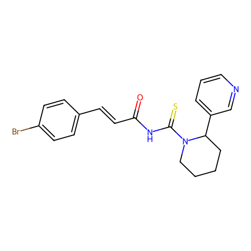 (E)-3-(4-bromophenyl)-N-(2-(pyridin-3-yl)piperidine-1-carbonothioyl)acrylamide structure