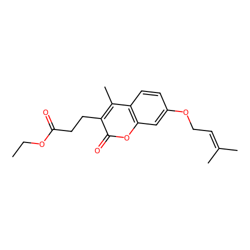 ethyl 3-{4-methyl-7-[(3-methyl-2-butenyl)oxy]-2-oxo-2H-chromen-3-yl}propanoate structure