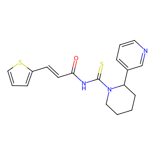 (E)-N-(2-(pyridin-3-yl)piperidine-1-carbonothioyl)-3-(thiophen-2-yl)acrylamide structure