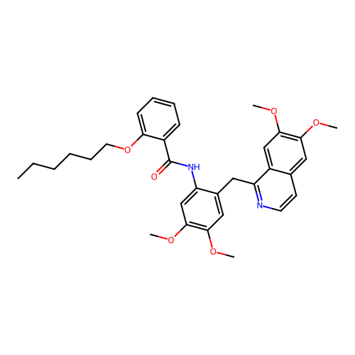 N-(2-((6,7-dimethoxyisoquinolin-1-yl)methyl)-4,5-dimethoxyphenyl)-2-(hexyloxy)benzamide structure