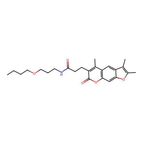 N-(3-butoxypropyl)-3-(2,3,5-trimethyl-7-oxo-7H-furo[3,2-g]chromen-6-yl)propanamide structure