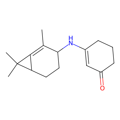 3-((2,7,7-Trimethylbicyclo[4.1.0]hept-1-en-3-yl)amino)cyclohex-2-enone structure