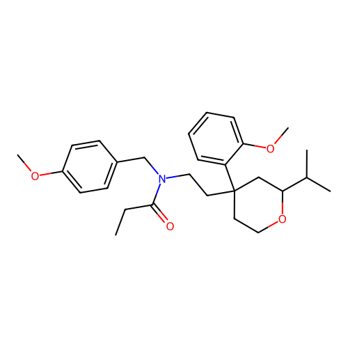 N-(2-(2-isopropyl-4-(2-methoxyphenyl)tetrahydro-2H-pyran-4-yl)ethyl)-N-(4-methoxybenzyl)propionamide structure