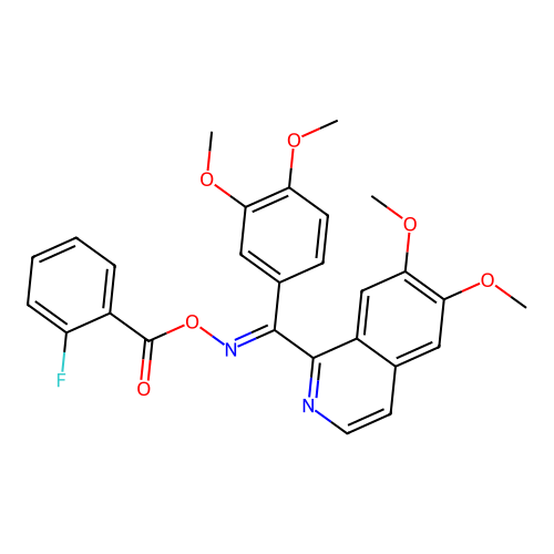 (E)-(6,7-dimethoxyisoquinolin-1-yl)(3,4-dimethoxyphenyl)methanone O-(2-fluorobenzoyl)oxime structure