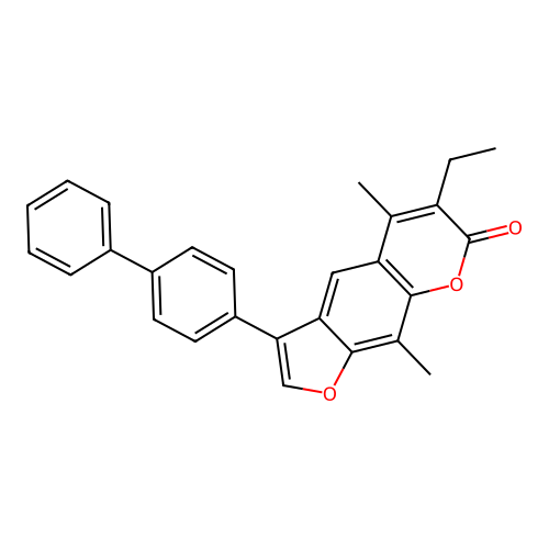 3-(biphenyl-4-yl)-6-ethyl-5,9-dimethyl-7H-furo[3,2-g]chromen-7-one structure