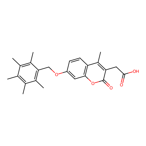 {4-methyl-2-oxo-7-[(pentamethylbenzyl)oxy]-2H-chromen-3-yl}acetic acid structure