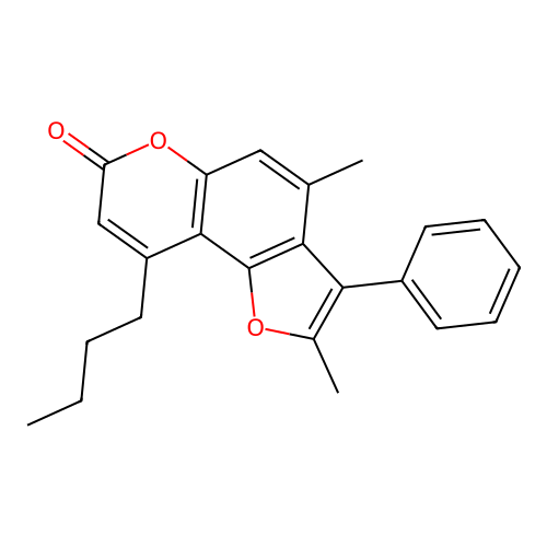 9-butyl-2,4-dimethyl-3-phenyl-7H-furo[2,3-f]chromen-7-one structure