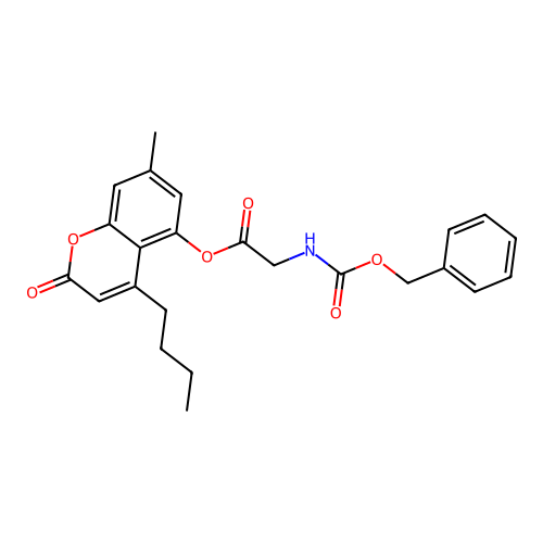 4-butyl-7-methyl-2-oxo-2H-chromen-5-yl 2-(((benzyloxy)carbonyl)amino)acetate structure