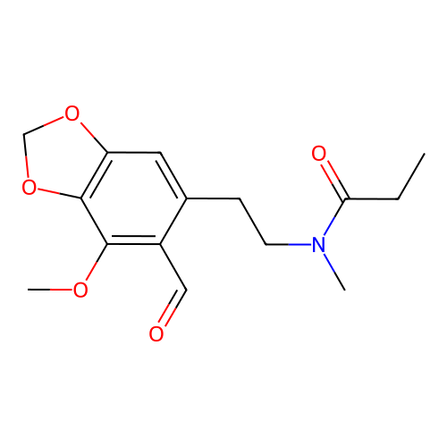 N-(2-(6-formyl-7-methoxybenzo[d][1,3]dioxol-5-yl)ethyl)-N-methylpropionamide structure
