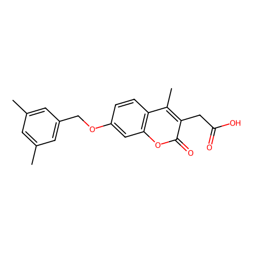 {7-[(3,5-dimethylbenzyl)oxy]-4-methyl-2-oxo-2H-chromen-3-yl}acetic acid structure