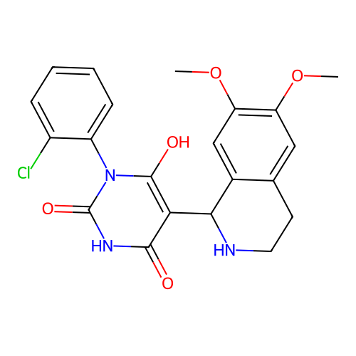 3-(2-chlorophenyl)-5-(6,7-dimethoxy-1,2,3,4-tetrahydroisoquinolin-1-yl)-6-hydroxypyrimidine-2,4(1H,3H)-dione structure