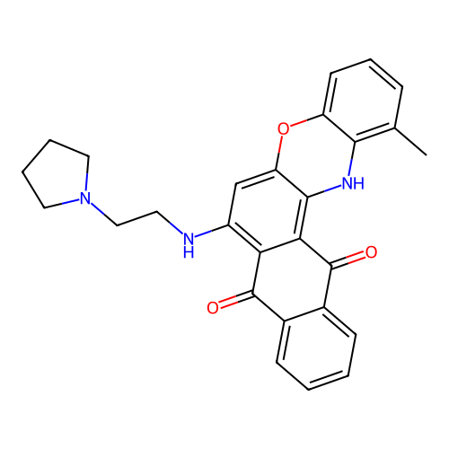 1-methyl-7-((2-(pyrrolidin-1-yl)ethyl)amino)-8H-naphtho[2,3-a]phenoxazine-8,13(14H)-dione structure