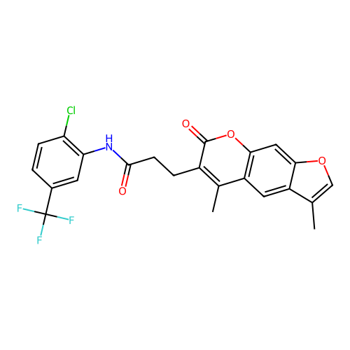 N-(2-chloro-5-(trifluoromethyl)phenyl)-3-(3,5-dimethyl-7-oxo-7H-furo[3,2-g]chromen-6-yl)propanamide structure