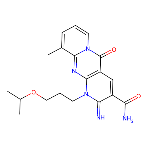 2-imino-1-(3-isopropoxypropyl)-10-methyl-5-oxo-2,5-dihydro-1H-dipyrido[1,2-a:2',3'-d]pyrimidine-3-carboxamide structure