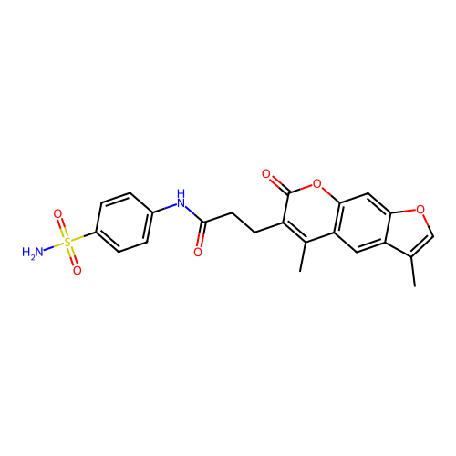3-(3,5-dimethyl-7-oxo-7H-furo[3,2-g]chromen-6-yl)-N-(4-sulfamoylphenyl)propanamide structure
