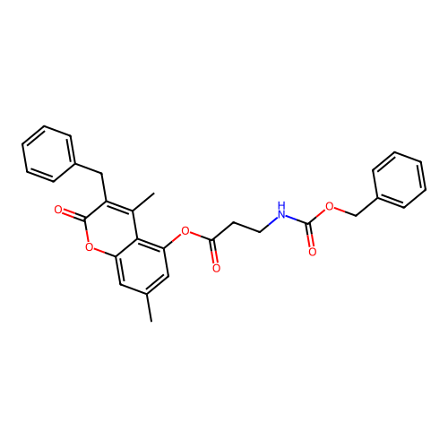 3-benzyl-4,7-dimethyl-2-oxo-2H-chromen-5-yl 3-(((benzyloxy)carbonyl)amino)propanoate structure