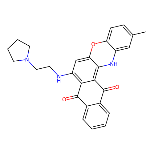 2-methyl-7-((2-(pyrrolidin-1-yl)ethyl)amino)-8H-naphtho[2,3-a]phenoxazine-8,13(14H)-dione structure