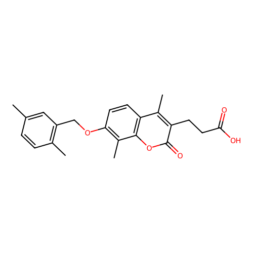3-{7-[(2,5-dimethylbenzyl)oxy]-4,8-dimethyl-2-oxo-2H-chromen-3-yl}propanoic acid structure