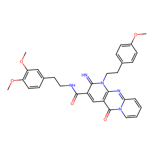 N-[2-(3,4-dimethoxyphenyl)ethyl]-2-imino-1-[2-(4-methoxyphenyl)ethyl]-5-oxo-1,5-dihydro-2H-dipyrido[1,2-a:2',3'-d]pyrimidine-3-carboxamide structure