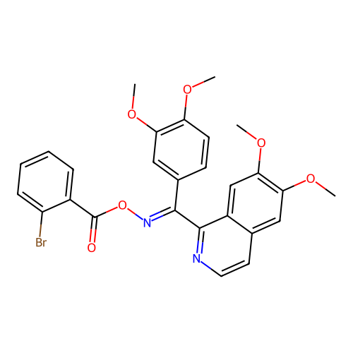 (E)-(6,7-dimethoxyisoquinolin-1-yl)(3,4-dimethoxyphenyl)methanone O-(2-bromobenzoyl) oxime structure
