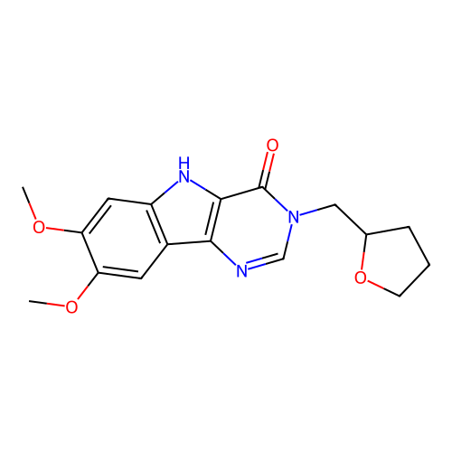 7,8-dimethoxy-3-((tetrahydrofuran-2-yl)methyl)-3H-pyrimido[5,4-b]indol-4(5H)-one structure