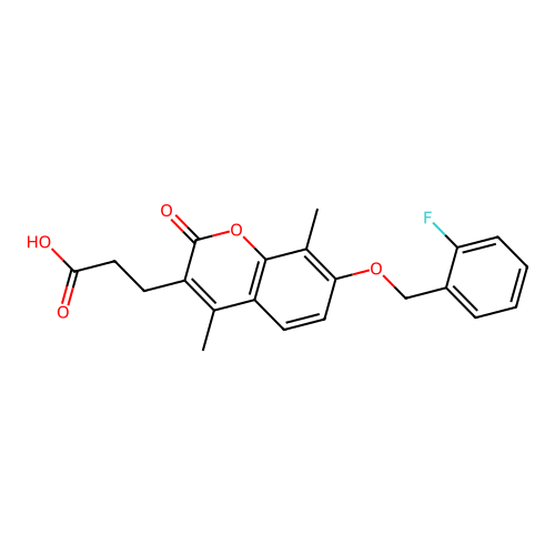 3-{7-[(2-fluorobenzyl)oxy]-4,8-dimethyl-2-oxo-2H-chromen-3-yl}propanoic acid structure