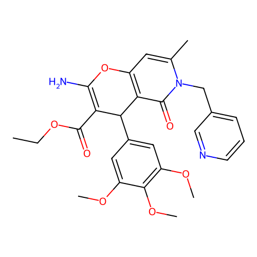 ethyl 2-amino-7-methyl-5-oxo-6-(pyridin-3-ylmethyl)-4-(3,4,5-trimethoxyphenyl)-5,6-dihydro-4H-pyrano[3,2-c]pyridine-3-carboxylate structure