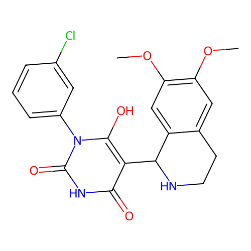 3-(3-chlorophenyl)-5-(6,7-dimethoxy-1,2,3,4-tetrahydroisoquinolin-1-yl)-6-hydroxypyrimidine-2,4(1H,3H)-dione structure