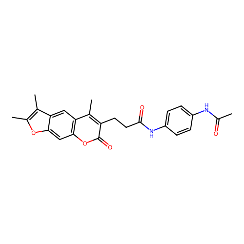 N-(4-acetamidophenyl)-3-(2,3,5-trimethyl-7-oxo-7H-furo[3,2-g]chromen-6-yl)propanamide structure