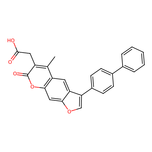 [3-(biphenyl-4-yl)-5-methyl-7-oxo-7H-furo[3,2-g]chromen-6-yl]acetic acid structure