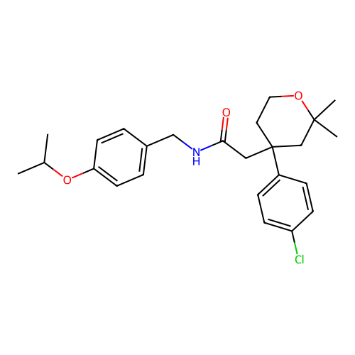 2-[4-(4-chlorophenyl)-2,2-dimethyloxan-4-yl]-N-[(4-propan-2-yloxyphenyl)methyl]acetamide structure